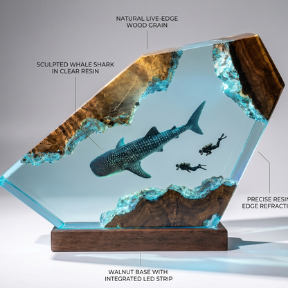 Whale Shark Cave Resin Lamp – Handmade Ocean Night Light & Coastal Decor