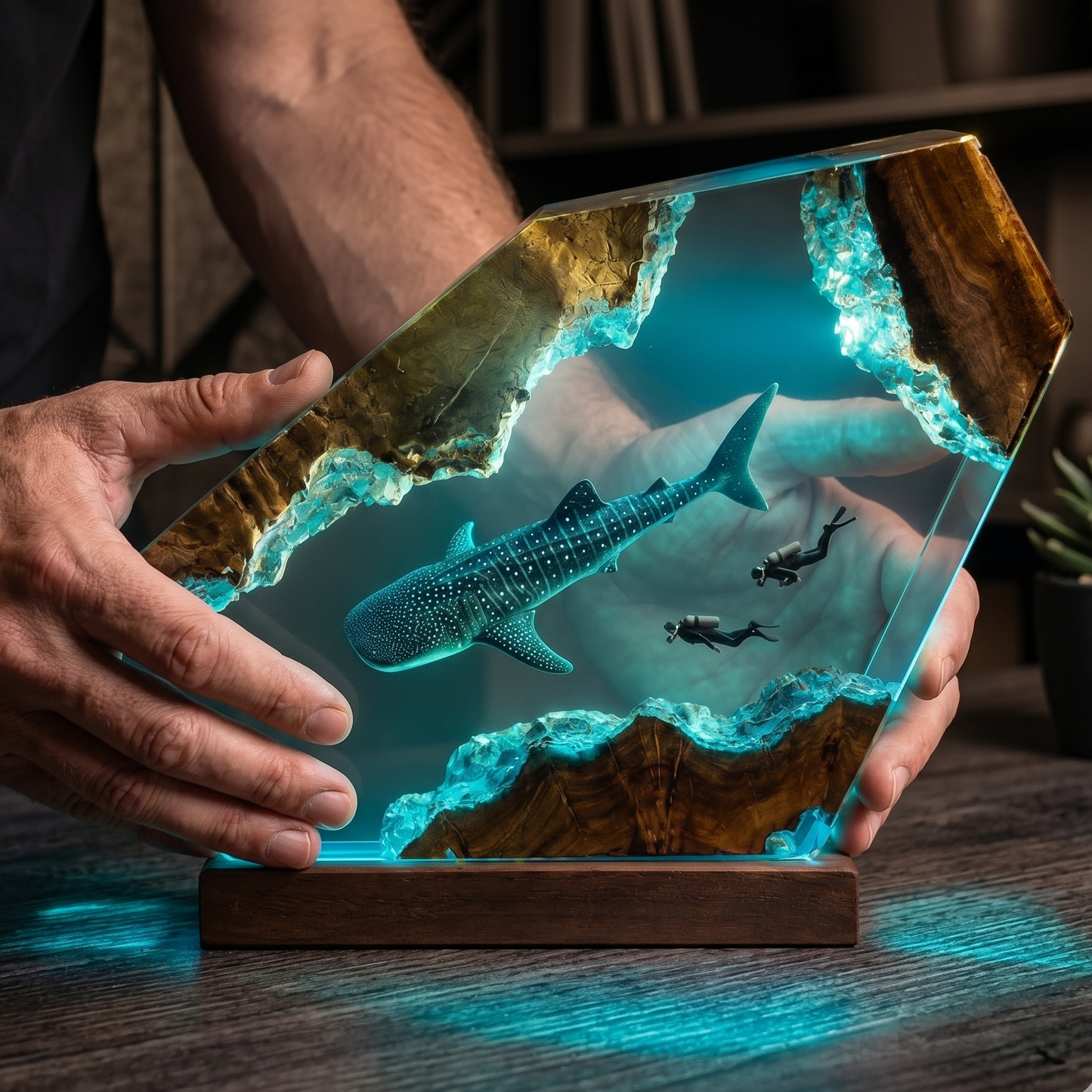 Whale Shark Cave Resin Lamp – Handmade Ocean Night Light & Coastal Decor
