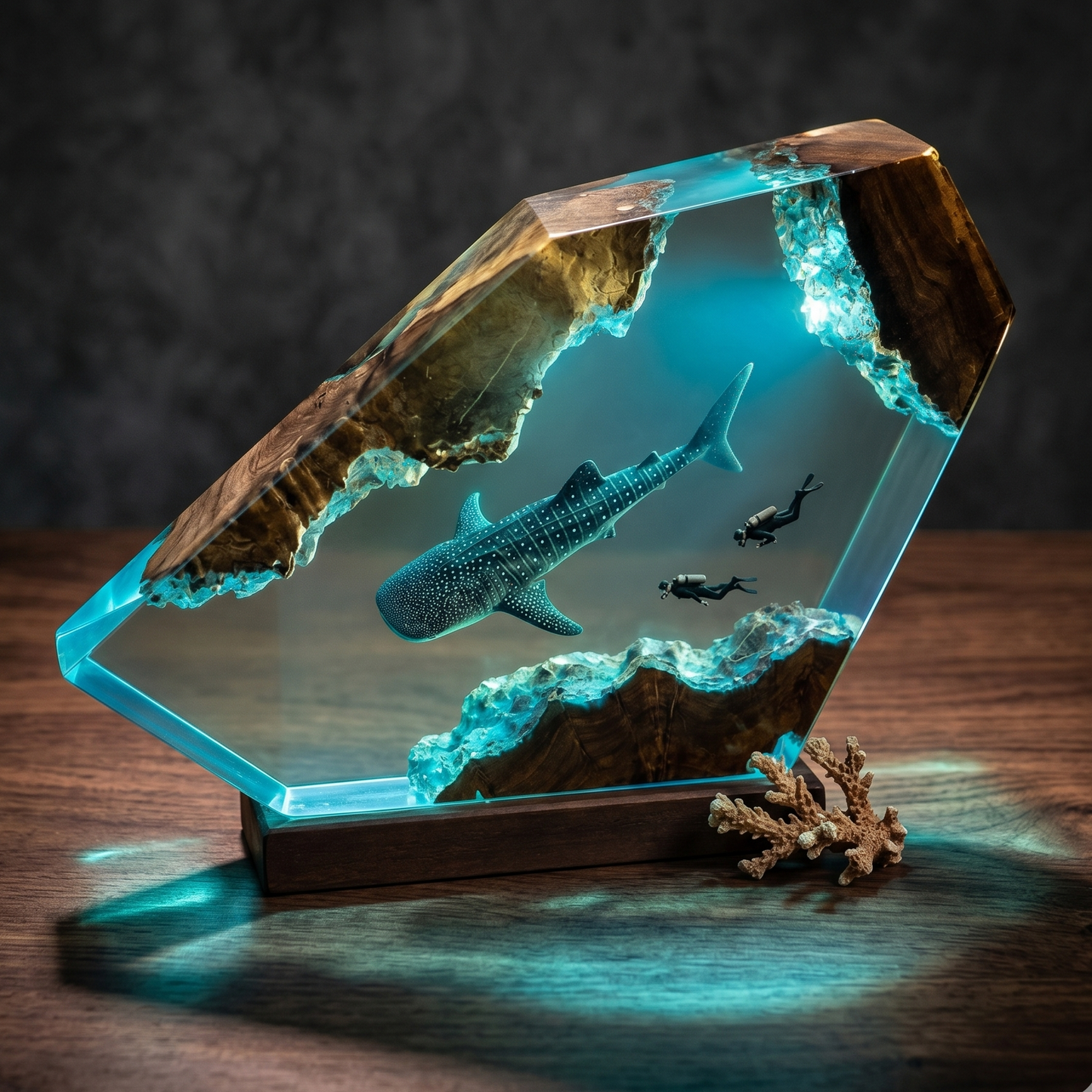 Whale Shark Cave Resin Lamp – Handmade Ocean Night Light & Coastal Decor