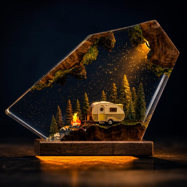 Camping Resin Lamp, Camper Trailer Night Light