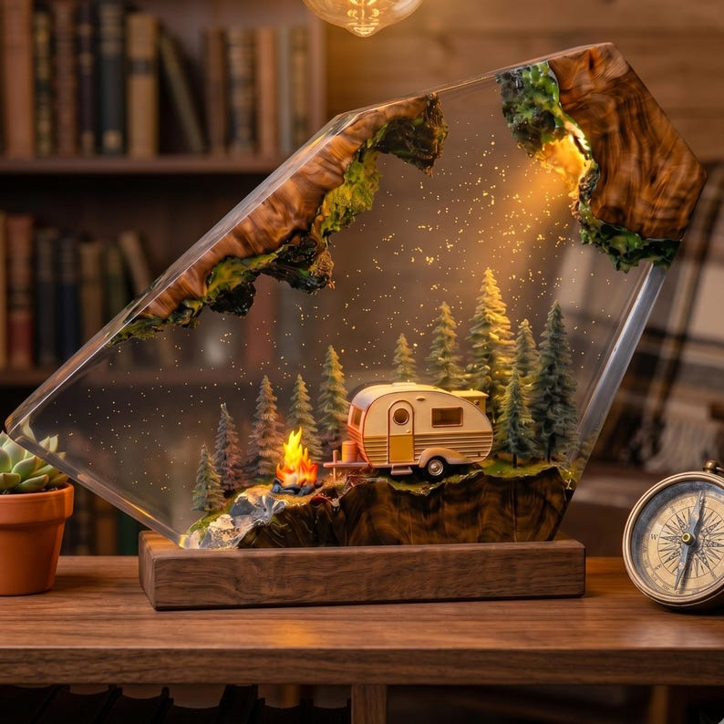 Camping Resin Lamp, Camper Trailer Night Light
