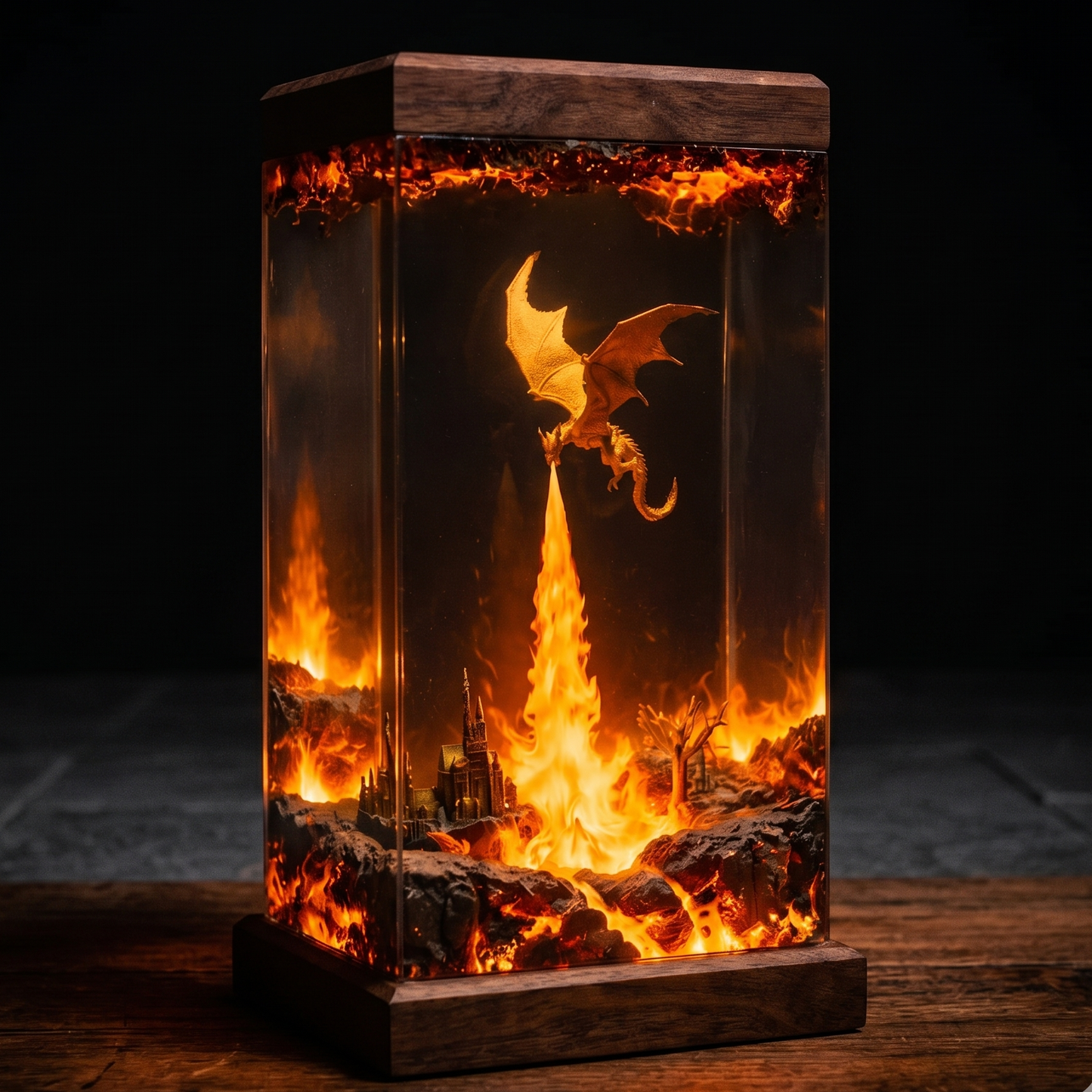 Volcanic Dragon Resin Lamp – Handmade Fantasy Night Light & Gaming Room Decor