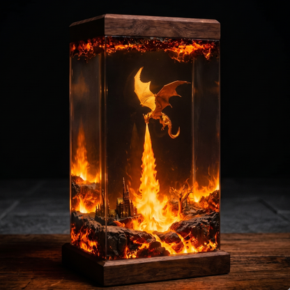 Volcanic Dragon Resin Lamp – Handmade Fantasy Night Light & Gaming Room Decor