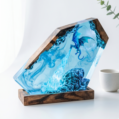 Ice Dragon Resin Lamp – Handmade Frost Dragon Night Light & Fantasy Decor