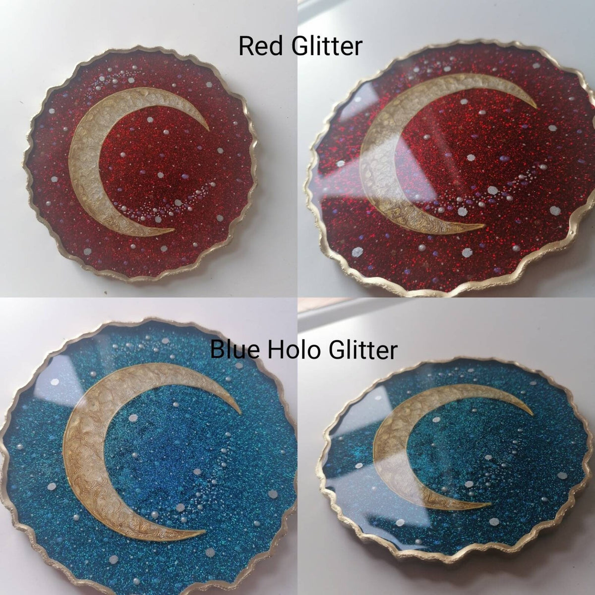 Gold Crescent Moon Resin Coaster, Celestial Galaxy Inspired Design, Handmade Cosmic Home Decor