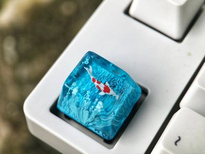 Handmade Koi Fish Resin Artisan Keycap, Custom Cherry MX Keycap for Mechanical Keyboard, Ocean Design