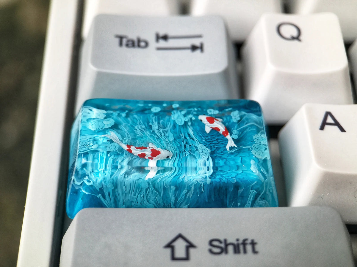 Handmade Koi Fish Resin Artisan Keycap, Custom Cherry MX Keycap for Mechanical Keyboard, Ocean Design