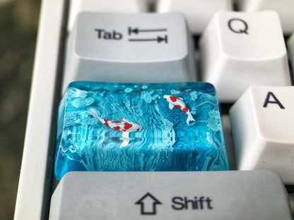 Handmade Koi Fish Resin Artisan Keycap, Custom Cherry MX Keycap for Mechanical Keyboard, Ocean Design