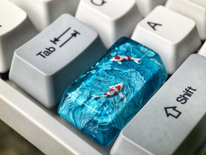 Handmade Koi Fish Resin Artisan Keycap, Custom Cherry MX Keycap for Mechanical Keyboard, Ocean Design