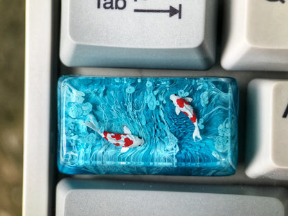 Handmade Koi Fish Resin Artisan Keycap, Custom Cherry MX Keycap for Mechanical Keyboard, Ocean Design
