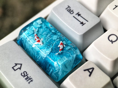 Handmade Koi Fish Resin Artisan Keycap, Custom Cherry MX Keycap for Mechanical Keyboard, Ocean Design