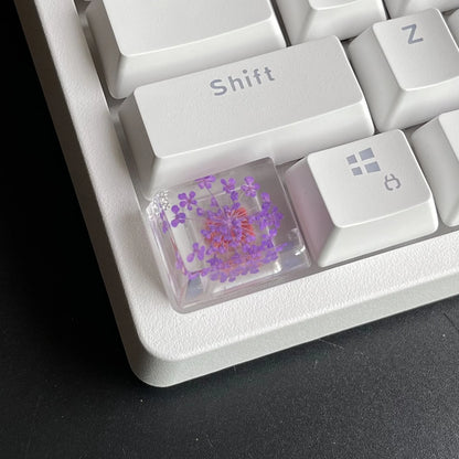 Purple Flower Resin Artisan Keycap, Handmade Novelty Keycap for Custom Mechanical Keyboard, Floral Design