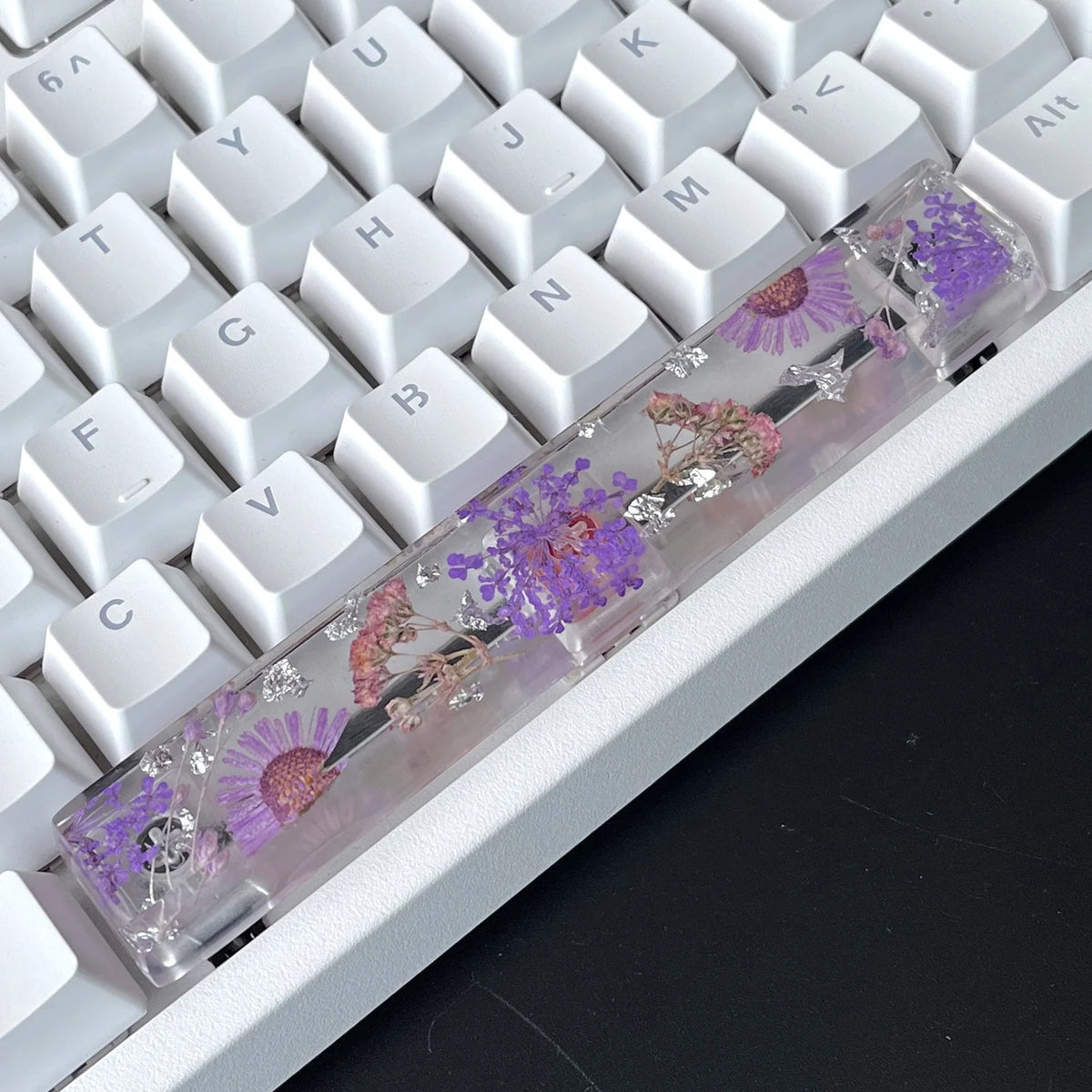 Purple Flower Resin Artisan Keycap, Handmade Novelty Keycap for Custom Mechanical Keyboard, Floral Design