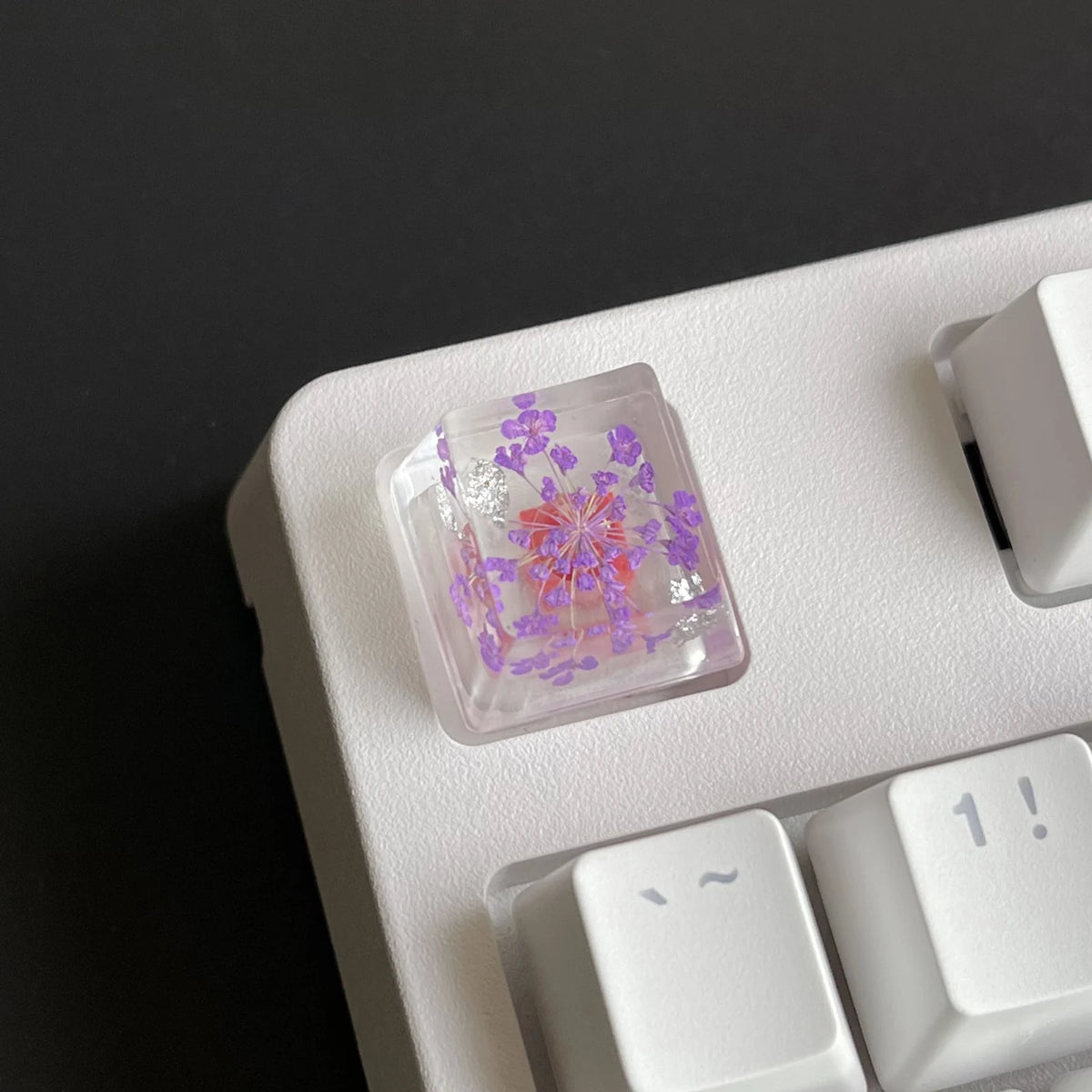 Purple Flower Resin Artisan Keycap, Handmade Novelty Keycap for Custom Mechanical Keyboard, Floral Design