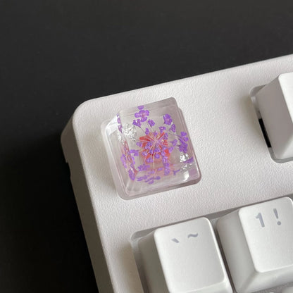 Purple Flower Resin Artisan Keycap, Handmade Novelty Keycap for Custom Mechanical Keyboard, Floral Design
