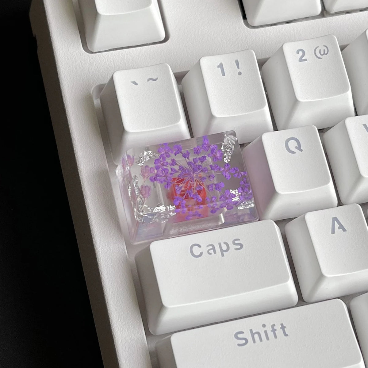 Purple Flower Resin Artisan Keycap, Handmade Novelty Keycap for Custom Mechanical Keyboard, Floral Design