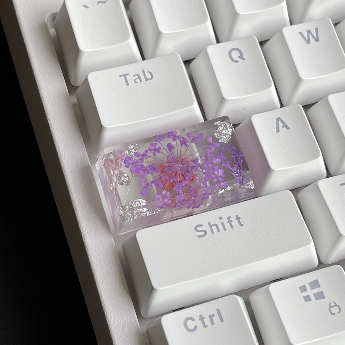 Purple Flower Resin Artisan Keycap, Handmade Novelty Keycap for Custom Mechanical Keyboard, Floral Design
