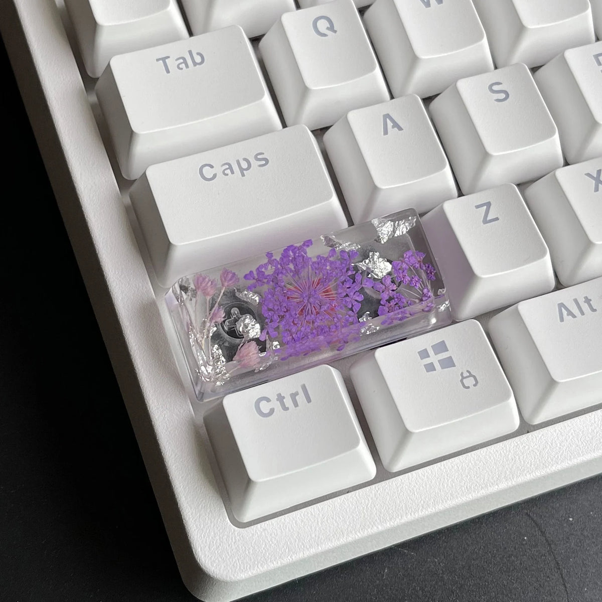 Purple Flower Resin Artisan Keycap, Handmade Novelty Keycap for Custom Mechanical Keyboard, Floral Design