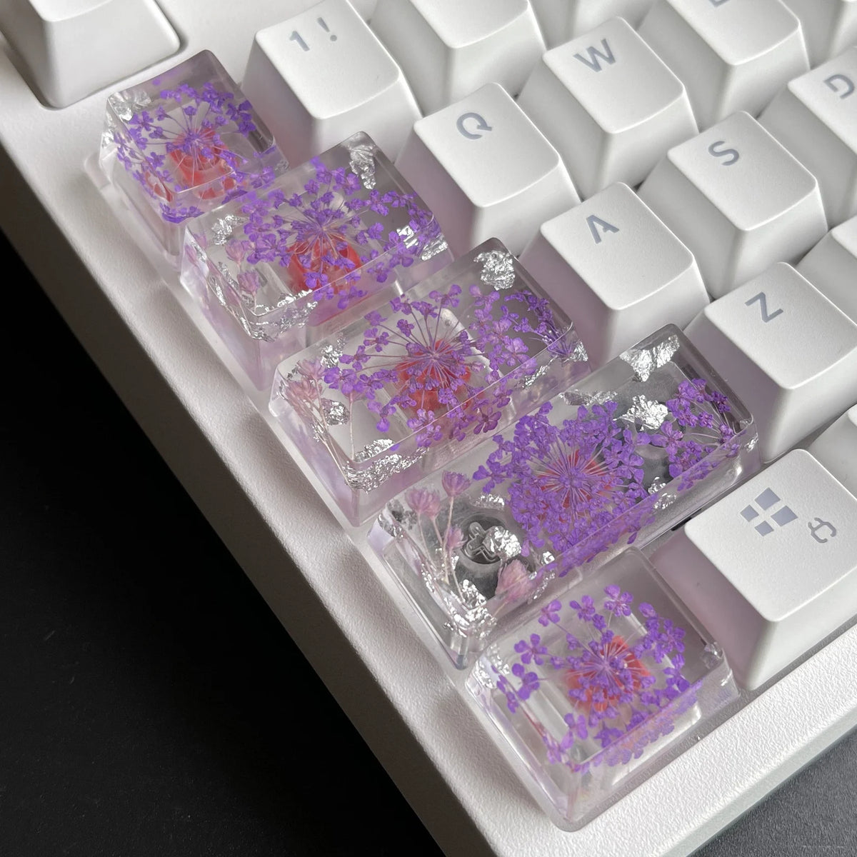 Purple Flower Resin Artisan Keycap, Handmade Novelty Keycap for Custom Mechanical Keyboard, Floral Design