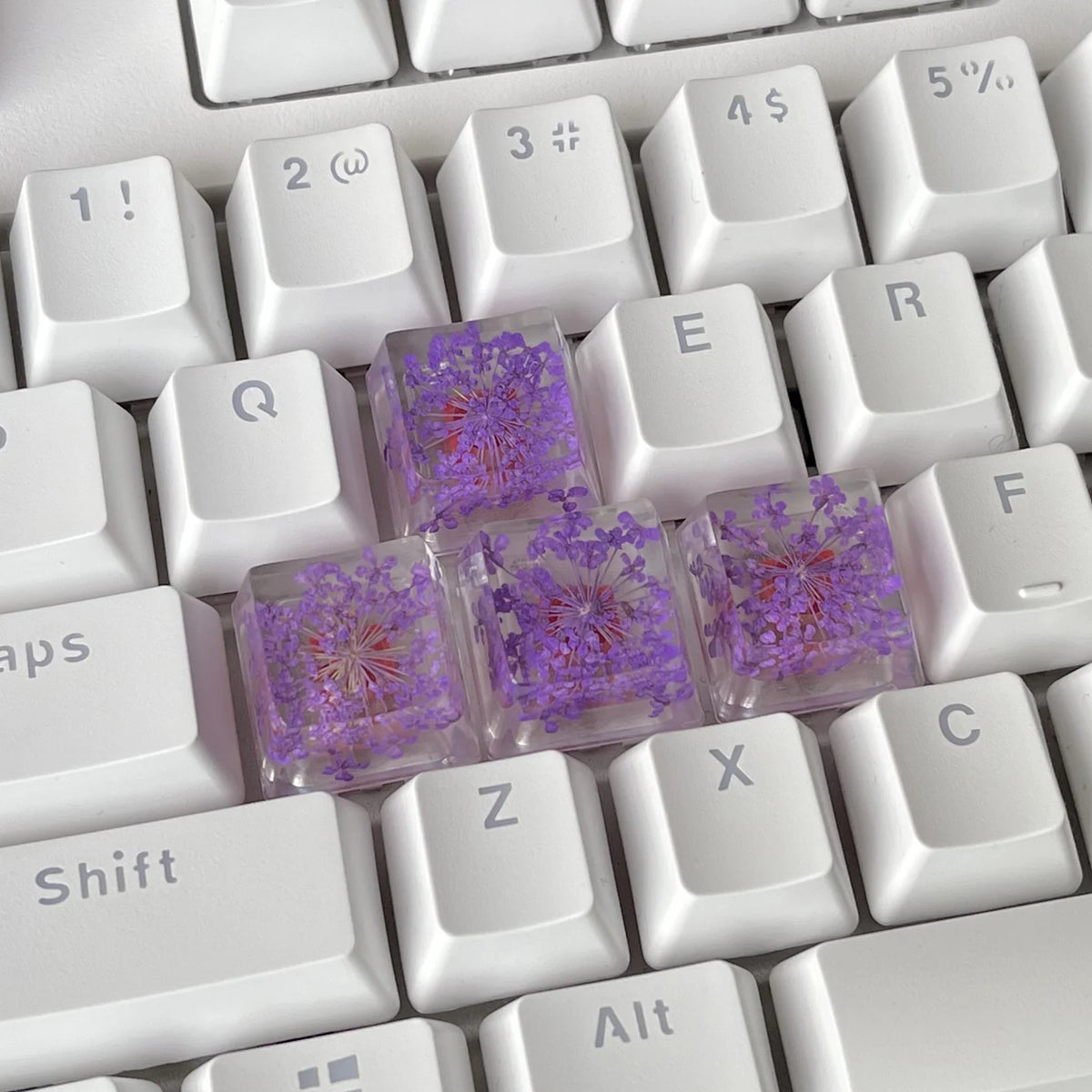 Purple Flower Resin Artisan Keycap, Handmade Novelty Keycap for Custom Mechanical Keyboard, Floral Design