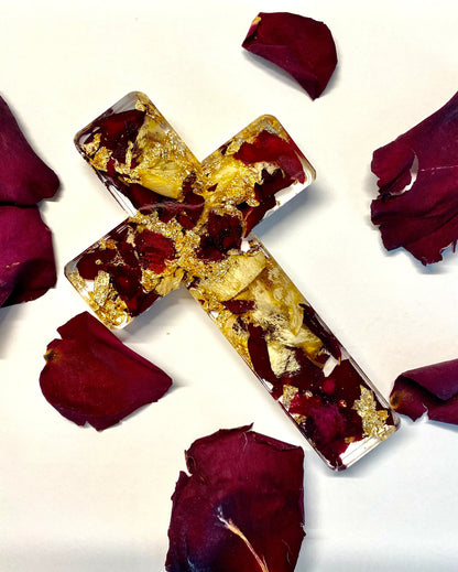 Handmade Resin Flower Cross Keepsake, Memorial Cross, Wedding Keepsake, Preserved Flowers, Christian Home Decor