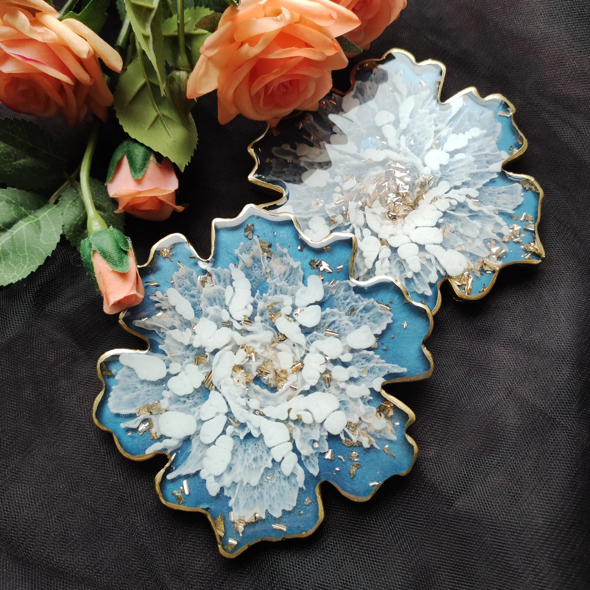 Handmade Flower Resin Coasters Set, White and Pink Epoxy Art, Floral Home Decor Accent