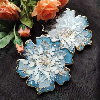 Handmade Flower Resin Coasters Set, White and Pink Epoxy Art, Floral Home Decor Accent