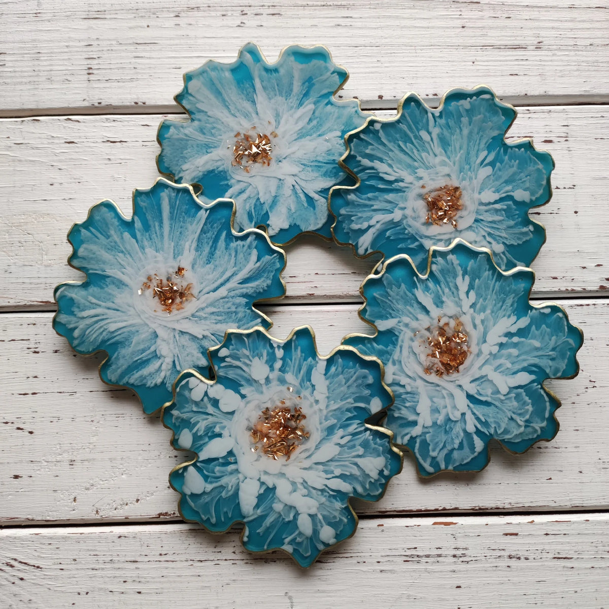 Handmade Flower Resin Coasters Set, White and Pink Epoxy Art, Floral Home Decor Accent