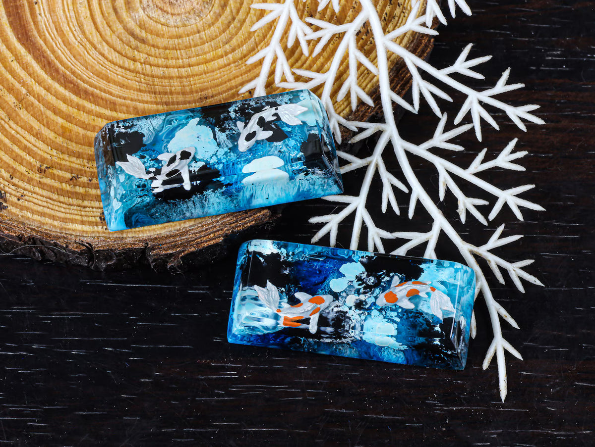 Blue Koi Fish SA Profile Keycap, Handmade Artisan Keycap, Custom Resin Cherry MX Keycaps