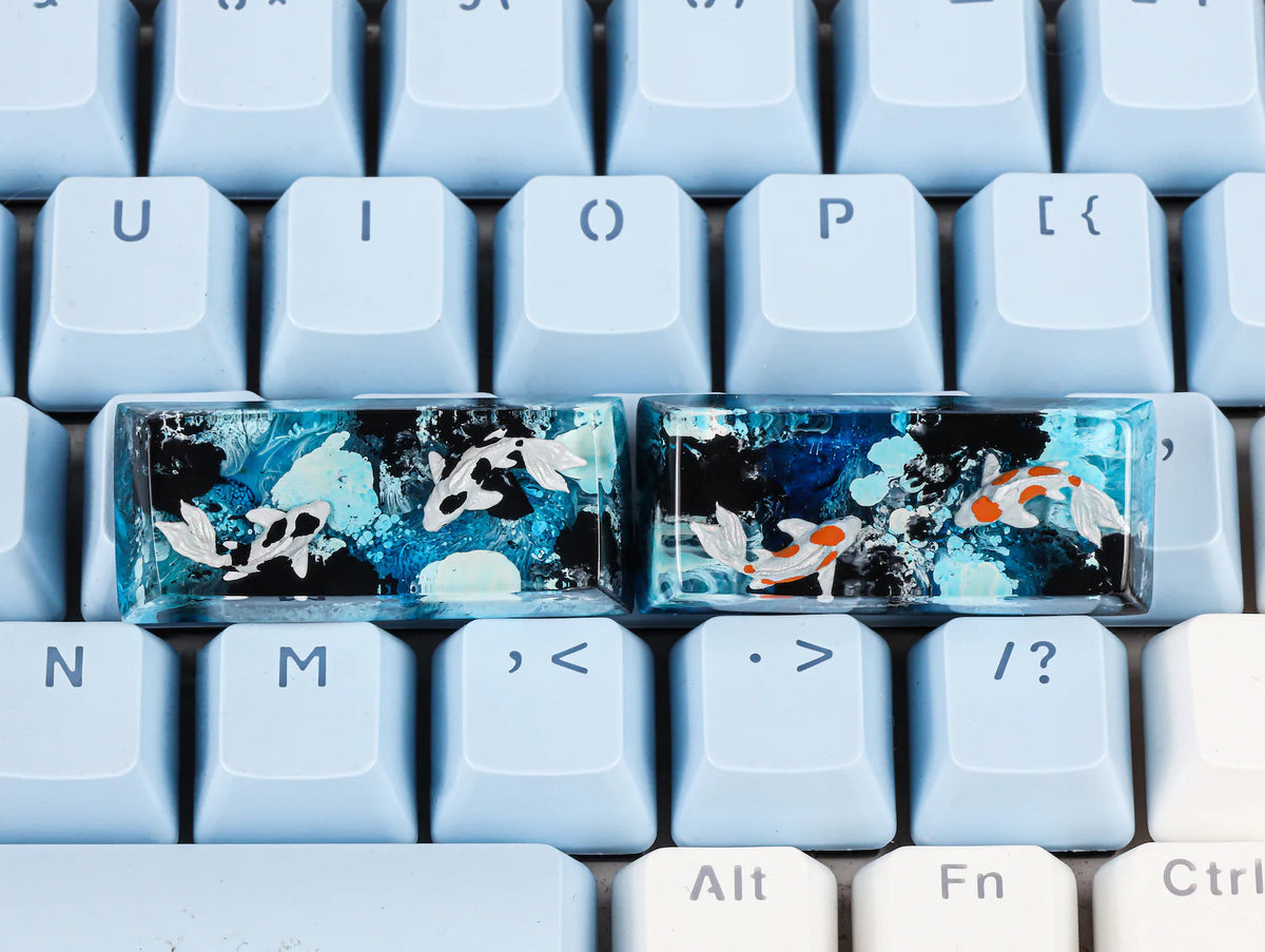 Blue Koi Fish SA Profile Keycap, Handmade Artisan Keycap, Custom Resin Cherry MX Keycaps