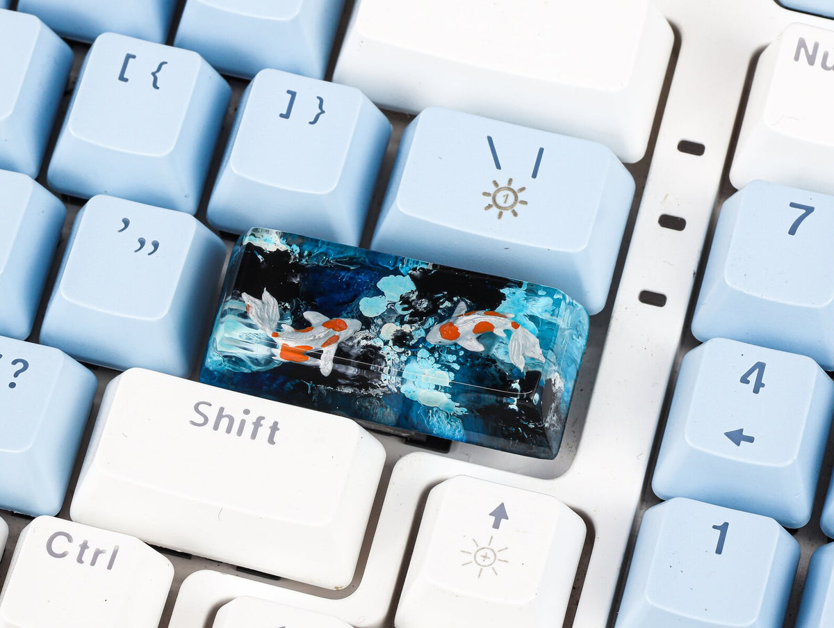 Blue Koi Fish SA Profile Keycap, Handmade Artisan Keycap, Custom Resin Cherry MX Keycaps