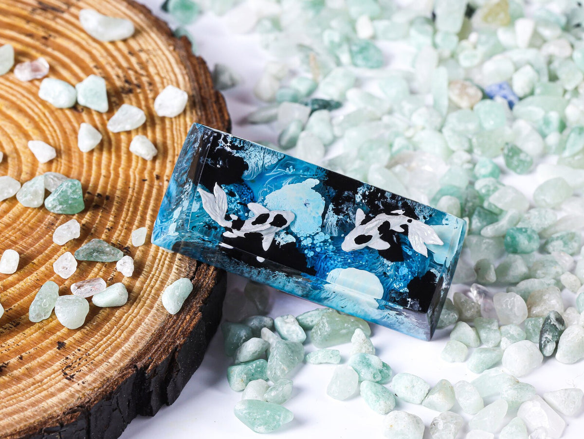 Blue Koi Fish SA Profile Keycap, Handmade Artisan Keycap, Custom Resin Cherry MX Keycaps