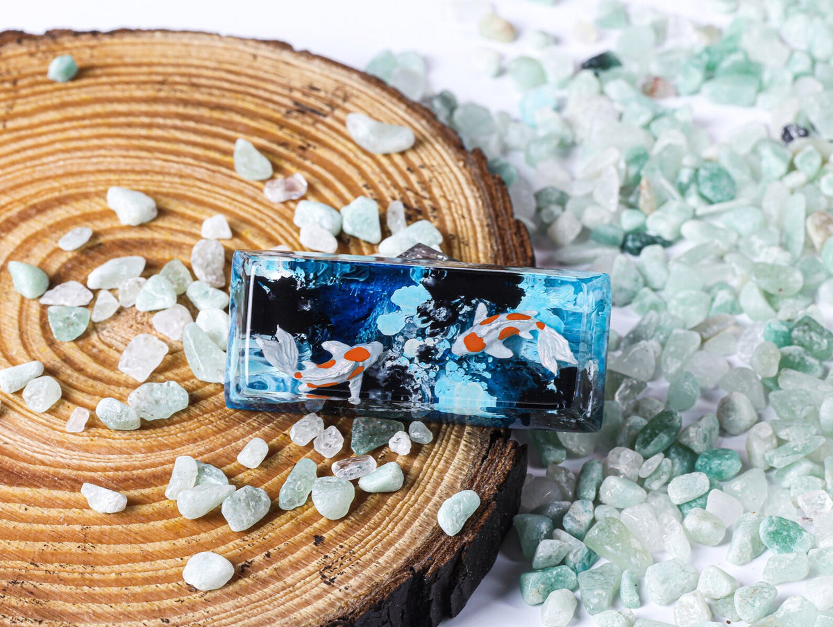 Blue Koi Fish SA Profile Keycap, Handmade Artisan Keycap, Custom Resin Cherry MX Keycaps