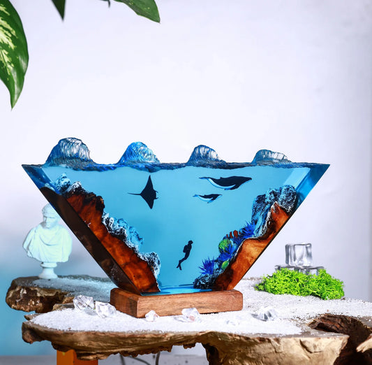 Handmade Hammerhead Shark Resin Lamp – Deep Ocean Diver Night Light, Underwater Decor