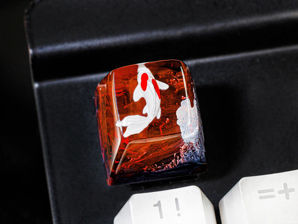 Red Koi Fish Artisan Keycap for Cherry MX Mechanical Keyboards Custom Resin Design