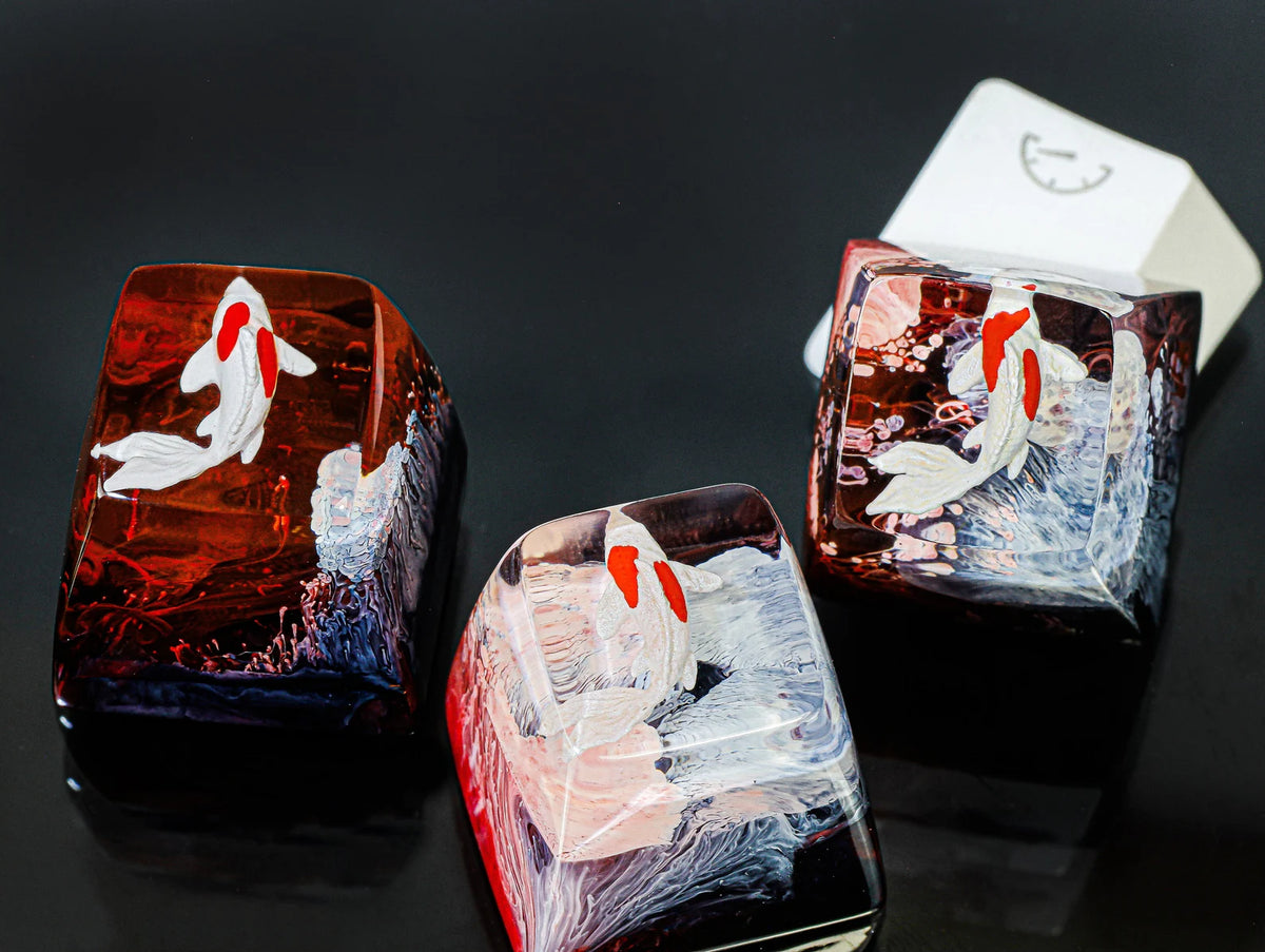 Red Koi Fish Artisan Keycap for Cherry MX Mechanical Keyboards Custom Resin Design