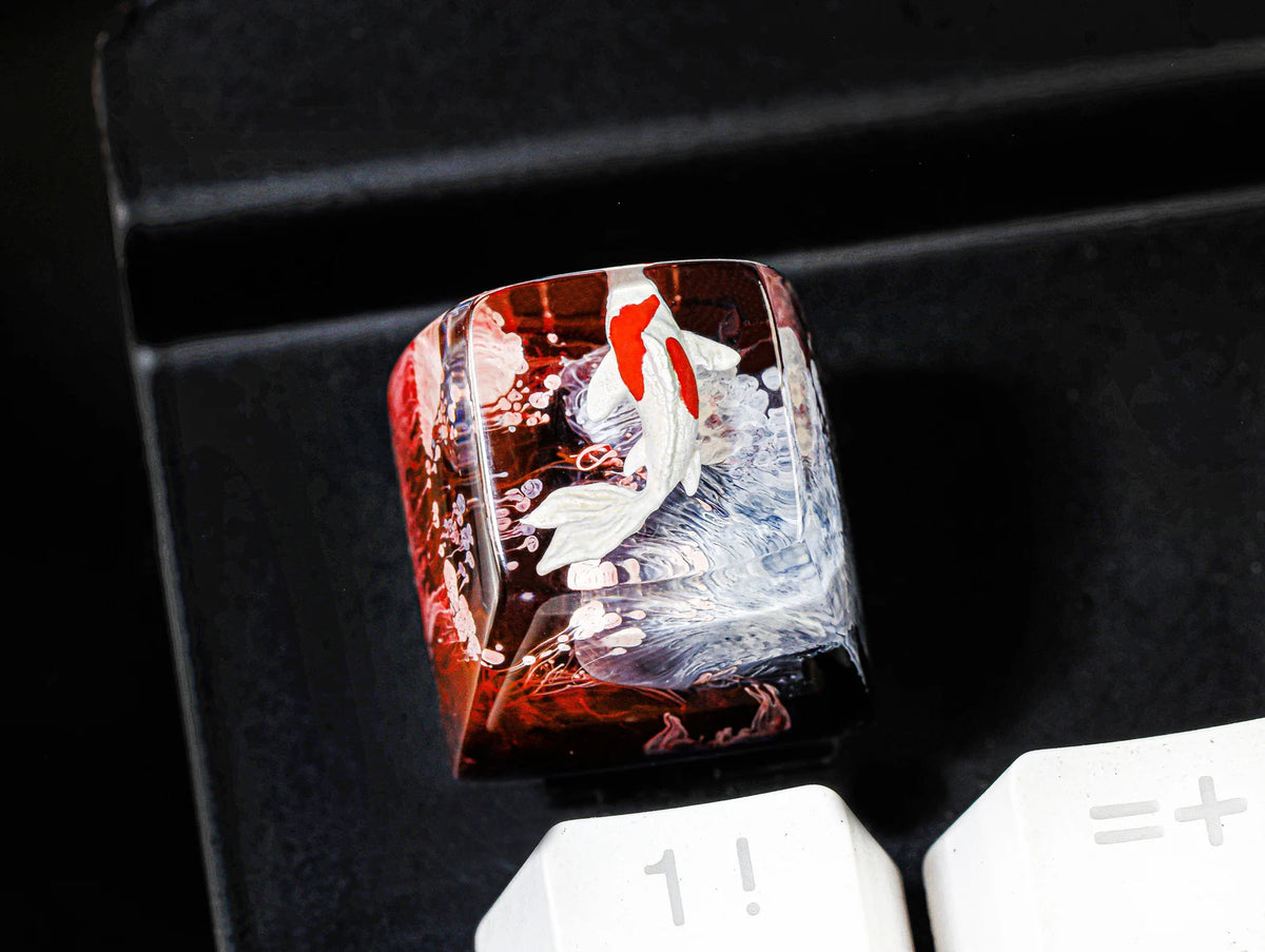 Red Koi Fish Artisan Keycap for Cherry MX Mechanical Keyboards Custom Resin Design