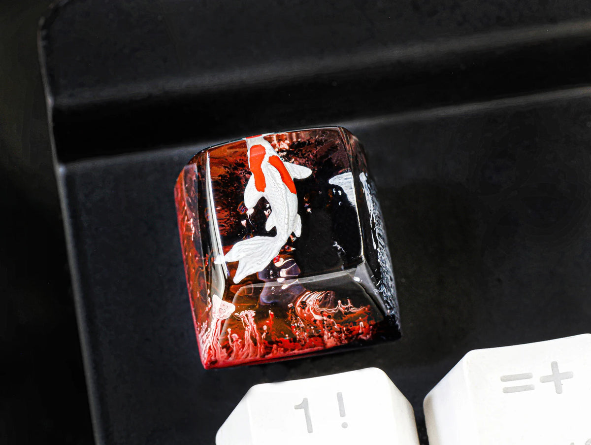 Red Koi Fish Artisan Keycap for Cherry MX Mechanical Keyboards Custom Resin Design