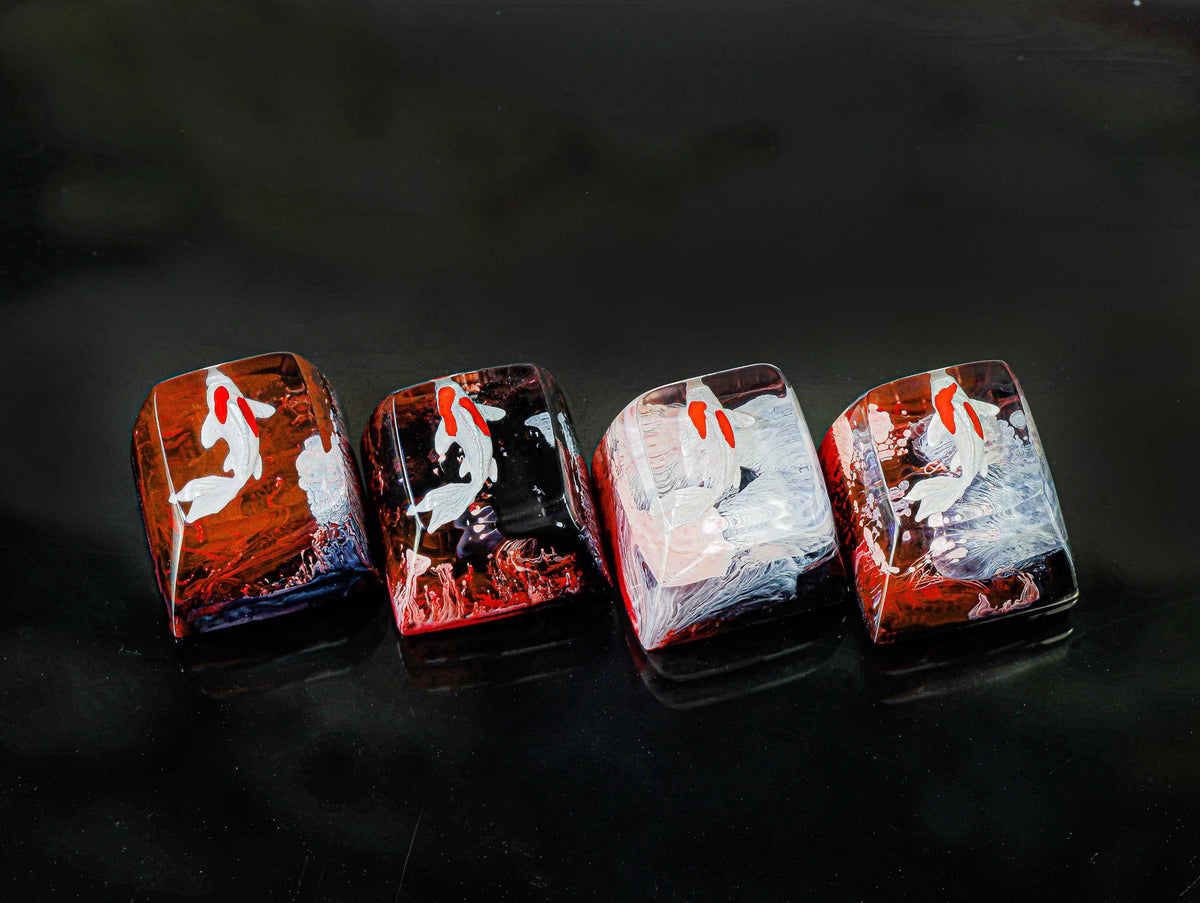 Red Koi Fish Artisan Keycap for Cherry MX Mechanical Keyboards Custom Resin Design