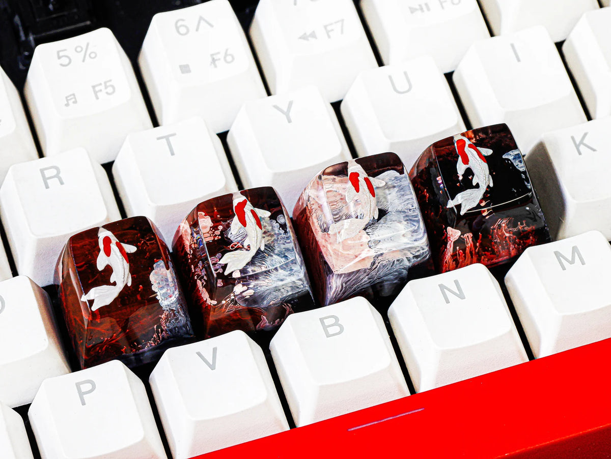 Red Koi Fish Artisan Keycap for Cherry MX Mechanical Keyboards Custom Resin Design