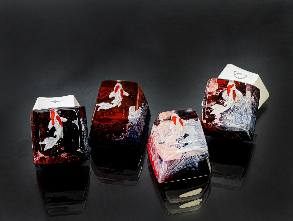 Red Koi Fish Artisan Keycap for Cherry MX Mechanical Keyboards Custom Resin Design