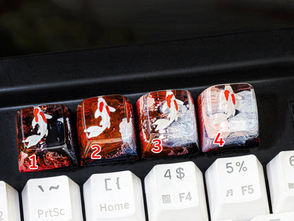 Red Koi Fish Artisan Keycap for Cherry MX Mechanical Keyboards Custom Resin Design