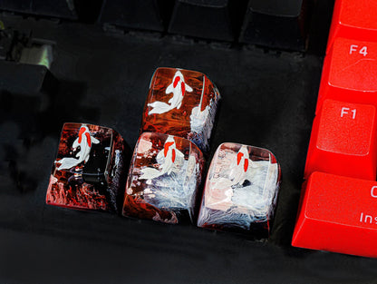 Red Koi Fish Artisan Keycap for Cherry MX Mechanical Keyboards Custom Resin Design