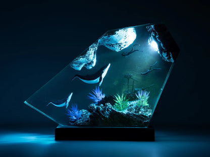 Whale Shark Resin Night Light, Diver Ocean Lamp, Underwater Marine Life Decor, Resin Art