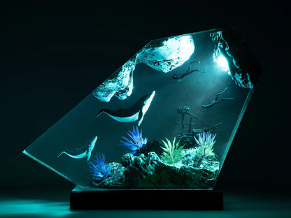 Whale Shark Resin Night Light, Diver Ocean Lamp, Underwater Marine Life Decor, Resin Art