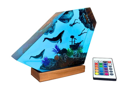 Whale Shark Resin Night Light, Diver Ocean Lamp, Underwater Marine Life Decor, Resin Art