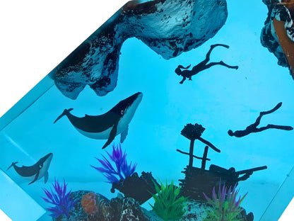 Whale Shark Resin Night Light, Diver Ocean Lamp, Underwater Marine Life Decor, Resin Art