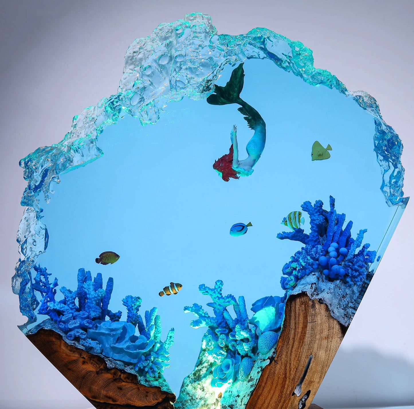 Handmade Mermaid Coral Reef Resin Lamp – Ocean Night Light, Underwater Home Decor
