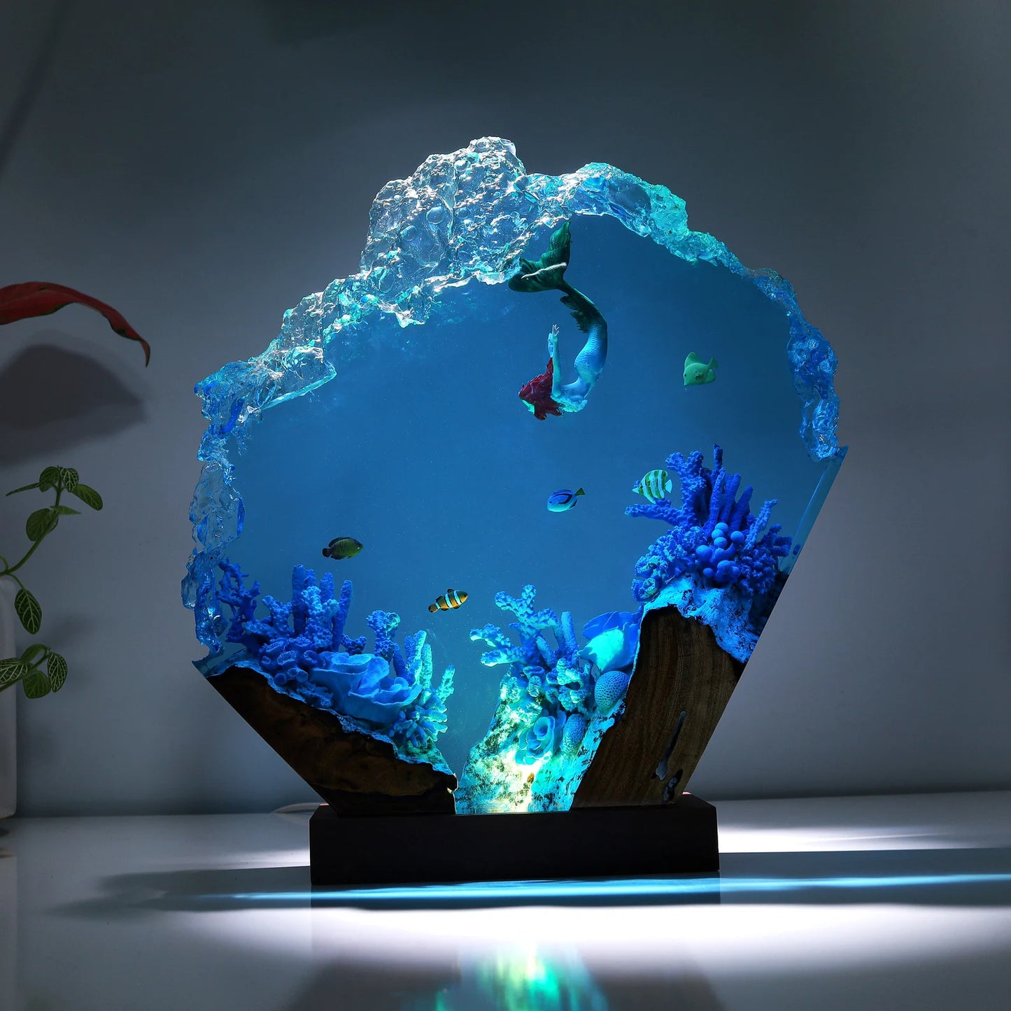 Handmade Mermaid Coral Reef Resin Lamp – Ocean Night Light, Underwater Home Decor