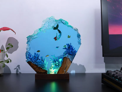 Handmade Mermaid Coral Reef Resin Lamp – Ocean Night Light, Underwater Home Decor